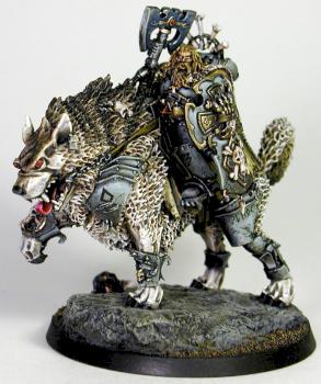Space Wolves Wolf Lord on Thunderwolf by jorv