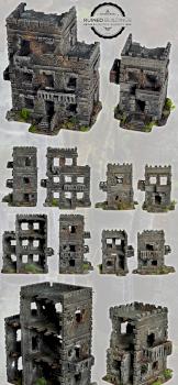 2x RUINED BUILDINGS SET 2 w40k, mordheim scenery terrain by studiolevel