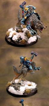 Space Wolf Lord with Thunder Hammer on Thunder Wolf by Lucid_Delusion