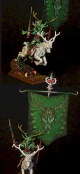 Wood Elf on Great Stag with Battle Standard Bearer by slawek