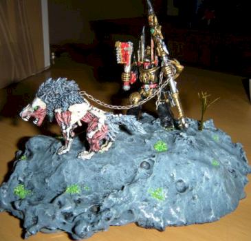 Chaos Lord & dire wolf by Balgas
