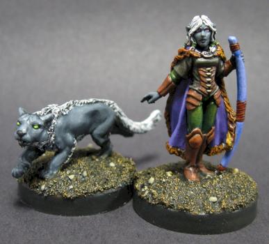 AERIS, FEMALE ELF RANGER AND PANTHER (metal mini) by mikecarrero