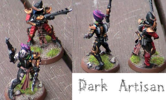 Single Dark Eldar Kabalite warrior and Single Dark Eldar wych footsoldier plus by Dark Artisan