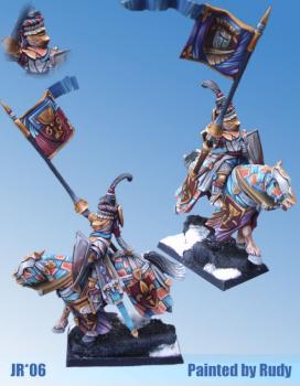 Bretonnia Hero with standar Painted by Rudy (JR) by yahooart