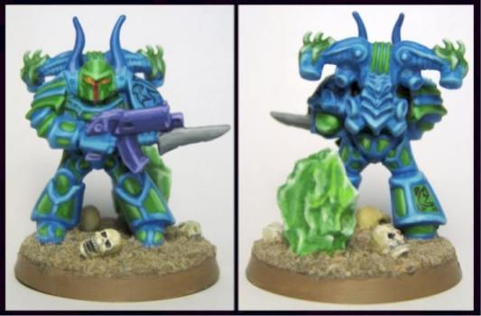 Blue and Green Chaos Space Marine by Amethyst