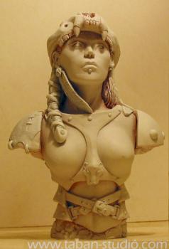 Barbarian Huntress 100 bust : back and front view by tabanstudio
