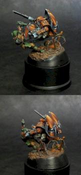 Chaos Space Marine Raptor vs. Imperial Guardsman by Richard_Harris