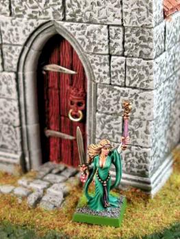 Bretonnian Sorceress and Gothic Church by aku djinn