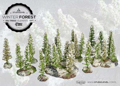 WINTER SNOW FOREST SET, 25x TREES scenery terrain by studiolevel