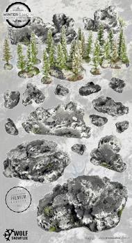 LARGE WINTER SNOW BOX / trees, hills, rock, barricades scenery terrain by studiolevel