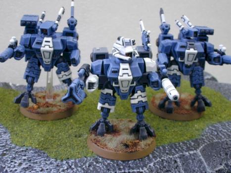 Tau Battle Suit Comander with bodyguard by striker8