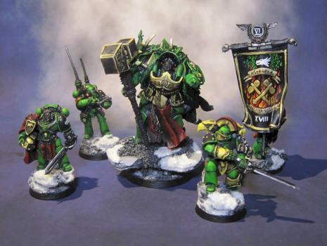 Vulkan, Primarch of the Salamanders Space Marine Legion, and Command Retinue by TheWarmastersRevenge