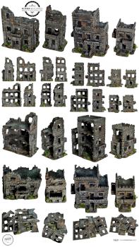 4x RUINED BUILDINGS SET details+ w40k, mordheim scenery terrain by studiolevel