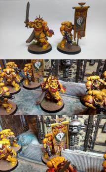 Imperial Fists Primaris Space Marines Capitan in Gravis Armour and Primaris Ancient by GAS