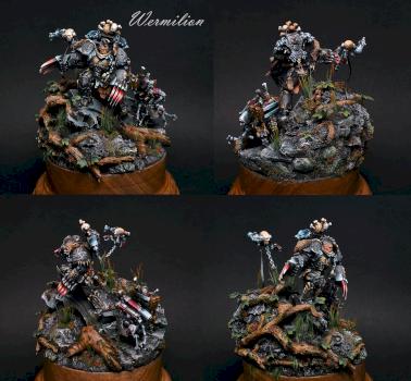 Wolf lord with friends, (conversion of Konrad Curze, Night lords primarch) by Wermilion