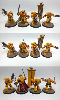 Imperial Fists Primaris Capitan in Gravis Armour, Primaris Ancient & two Primaris Lieutenants by GAS