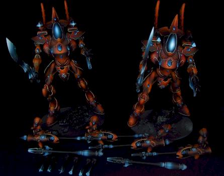 Eldar Wraithknights with magnetized weapon options by Awaken Realms