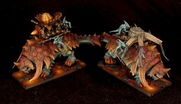 Lizardmen Bastiladons with Ark of Sotek and Solar Engine by Awaken Realms