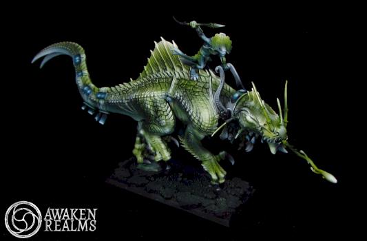 Lizardmen Skink Oracle on Troglodon by Awaken Realms