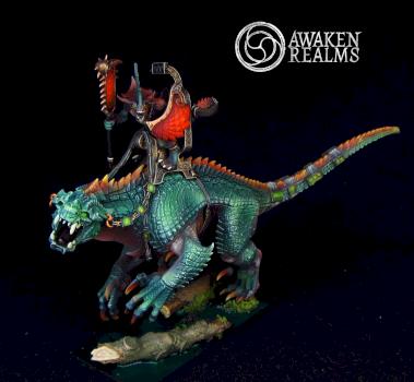 Lizardmen Saurus Oldblood on Carnosaur by Awaken Realms