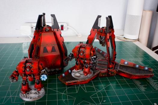 Blood Angels Leviathan Dreadnought and drop pods by stray_fox