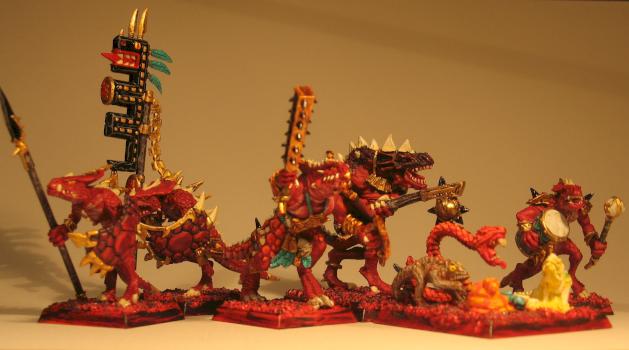 Lizardmen Army Lava-theme paint scheme samples by starspawn