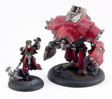 Khador Juggernaut and warcaster Sorscha by atomsmasher