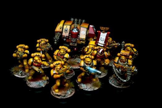 Imperial Fists Tactical Squad and Dreadnought by goblet