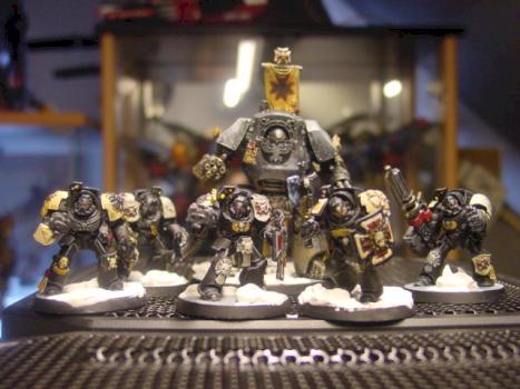 Black templar terminators with Contemptor pattern dreadnought by TheDarkApostle