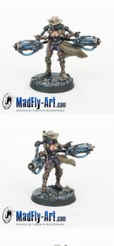 Female Inquisitor with Servo Heavy Beamers by MadFlyArtStudio