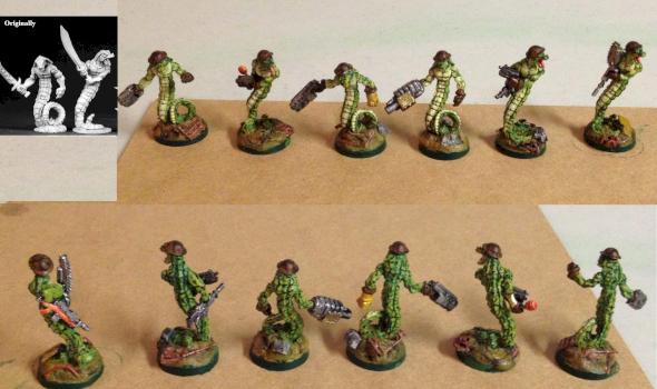 Fantasy Snakemen converted to Sci-Fi Snake Troops by Byteknight