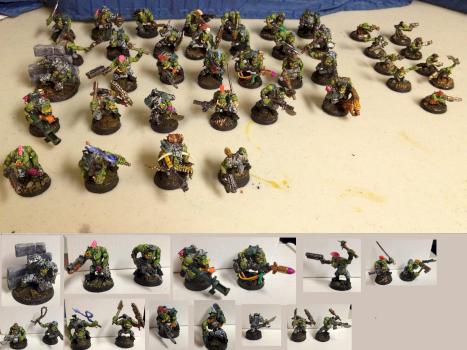 32 Ork Boyz and 9 Grots in urban camo and converted heads and weapons by Byteknight