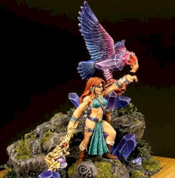 Elementalist sorceress with her crystal familiar by SaxonAngel