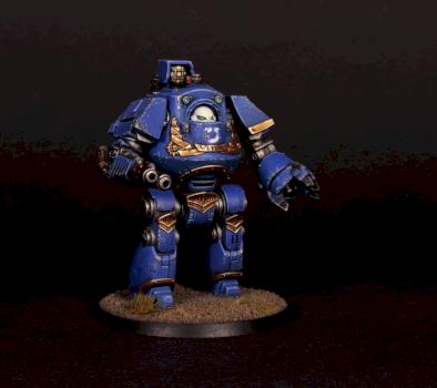 Ultramarine Contemptor Dreadnought, magnetized multy melta, battle damaged by dimoni777