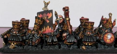 A Unit of Chaos Dwarfs with Great weapons and a hero within by xyz234