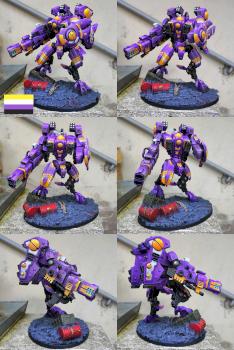 Non-Binary pride color scheme Tau Riptide Battlesuit by CerberusXt
