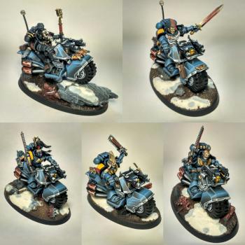 Space Wolves Swiftclaws and Wolf Priest on bike by Scotlandec