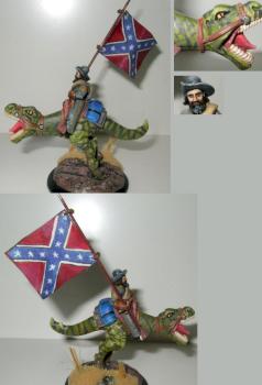 Weird Civil War Confederate (CSA) Dinosaur Raptor Cavalry with Standard by Byteknight