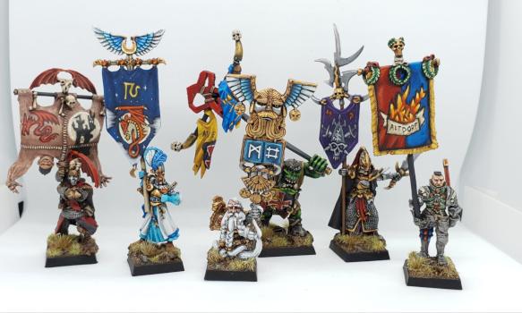 The Empire, Orc, Dwarf, Vampire Count, Dark and High Elf Standard Bearer by felix jaeger