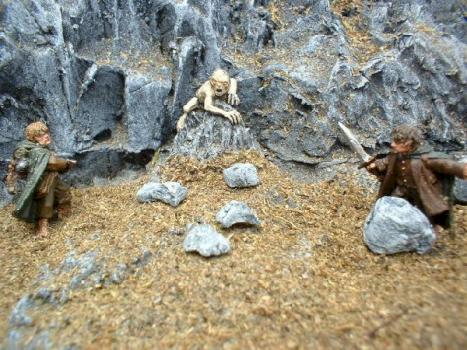 Cliff face with Gollum, Sam, and Frodo by cyrano111