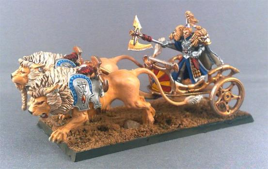High Elves Captain Korhil on White Lion Chariot by darkstudios