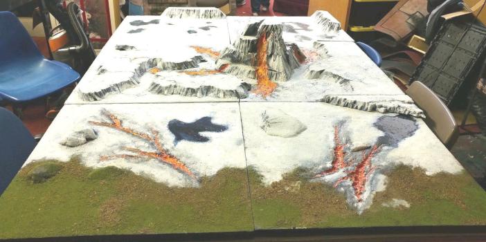 SOLD incredible 6x4 ft MODULAR TUNDRA VOLCANO FULL Battle Board BY Foofighterubu WGTS by Foofighterubu