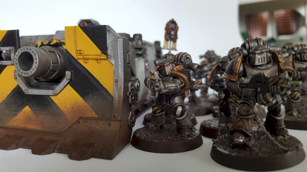 Iron Warriors Tactical Squad and Vindicator by The_Great_Potato_Mage