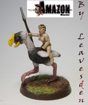 Barbarian Woman Riding Phororachos by Leavesden