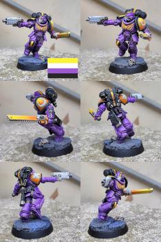Non-Binary pride color scheme Assault Space-Marine by CerberusXt