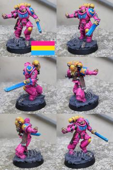 Pansexual pride color scheme Assault Space-Marine by CerberusXt