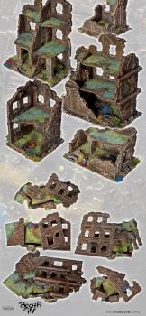 MULTIPLE 5x RUINED BUILDINGS BOX w40k, mordheim scenery terrain by studiolevel