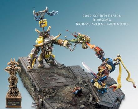 Bronze Golden Demon Winner - Space Marine Captain vs Orc War by arogers907