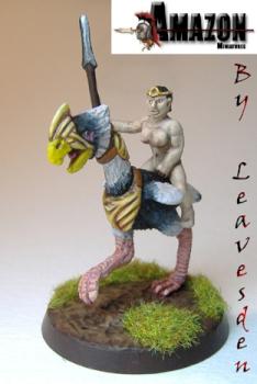 Amazon's Prehistoric Animals,  Barbarian Woman Riding Armoured Phororachos by Leavesden