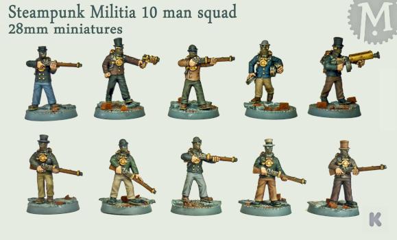 Steampunk militia painted by Andrew Taylor by Meridian Miniatures